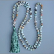 Hand-knotted 108 6mm frosted amazonite mala beads necklace with buddha charm, meditation necklace