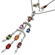 Pre-owned women's necklace featuring 3.62ct Color sapphires and 0.67ct diamonds in 18K white gold, 9