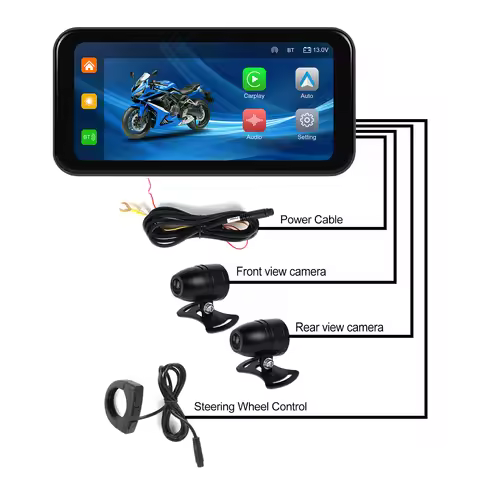 Portable Universal IPX7 Waterproof Wireless Motorcycle Screen GPS Navigation With TMPS Two Camera Ma