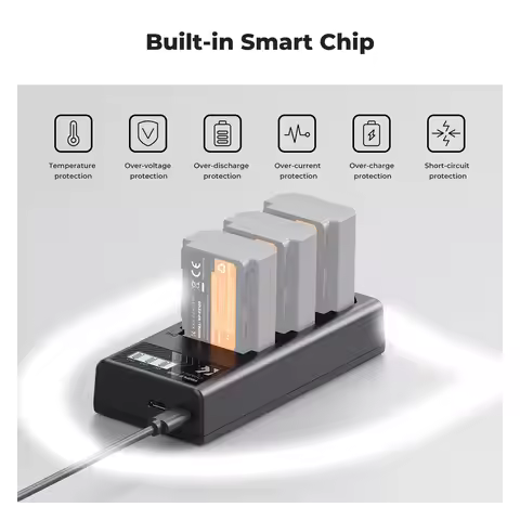 K&F Concept NP-FZ100 Charger 3-Slot A7iii with LCD Display Battery Charger for Sony A7iii A7iv A7Rv 
