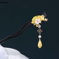 KISSCAT Wooden Hair Stick, Hair Sticks for Buns Tassel Hanfu Hairpin, Retro Hair Chopstick Flower Chinese Style Hanfu Accessories