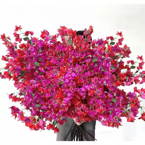 40Pcs in Bulk Artificial Bougainvillea Silk Flowers Branches Long Plant Stems 45" for Wedding Center
