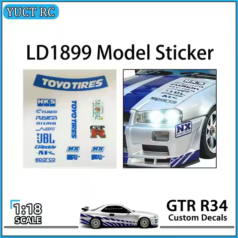 LDRC LD1899 1/18 RC Drift Car Upgrade Parts GTR R34 Model Sticker 1:18 Scale Custom Decals for LD180