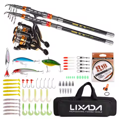 2 Piece Fishing Rod and Reel Combo Carbon Fiber Telescopic Fishing Rod with Spinning Reel Combo Carr