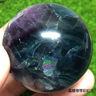 🔮巴西彩螢石球擺件(附底座)老坑料/Fluorite紫+綠+藍千層多彩療癒能量水晶球/家居風水擺件.財源滾滾/一物一拍「🈵️千免運」(f02)