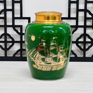 High-quality Bat Trang tea jar with gold motifs, porcelain tea jar, Bat Trang tea jar