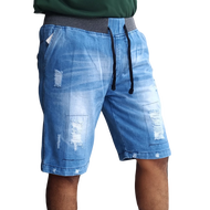 Celana Jeans Pendek Pria Model Sobek Pinggang Karet Kolor Melar Rip Jean Sobek Brown Biru Tua Ice Bl