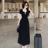 Lady's long dress, square neck dress with button hole color combination, long skirt 857(Z4) NC N.c