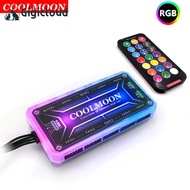 Coolmoon RGB Remote Controller Dc12v 5a Led Smart Fan Controller With 10pcs 6-pin Fan Ports 2pcs 4-pin Light Bar Ports