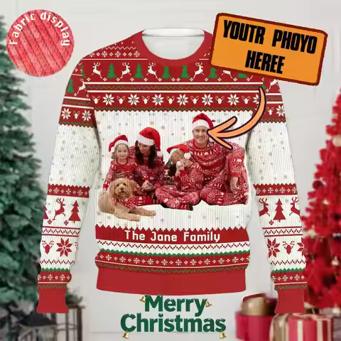 Christmas Custom Family Sweater Personalized DIY Photo Print Ugly Christmas Long-sleeved Tops Unisex