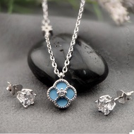 ชุดเซตสร้อยคอและต่างหู Clover Bloom & Diamond CZ Stud (Sterling Silver 925) ทำจากเงินแท้ 925 พร้อมส่