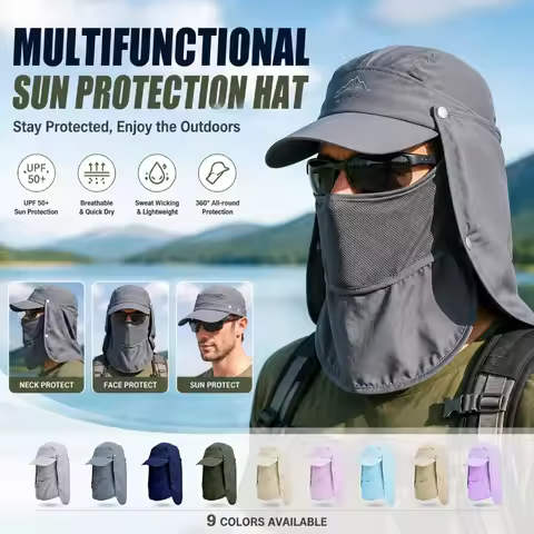 Multifunction Outdoor Sun Hat Fishing Cap Men UV Protection Summer Quick Dry Breathable Neck Flap Fo