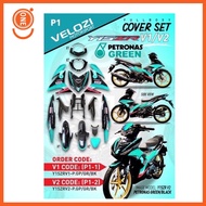 VELOZI PERTONAS GREEN Y15ZR Y15 V1 V2 BODY COVER SET AIR BRUSH TEMLAM STICKER