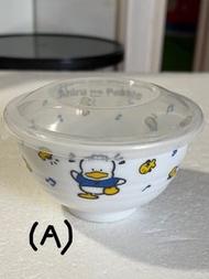 (A) Sanrio 2002 大嘴鴨連蓋小瓷碗（$128）；（B) Peter Rabbit 瓷碟（$68）；(C) 牛奶妹有耳杯（$98）;  (D) Miffy &amp; Friends 科學瓷杯碗一套（$80）;（E) 陶瓷小花籃（$68）；(F) Noritake 茶杯（$98）