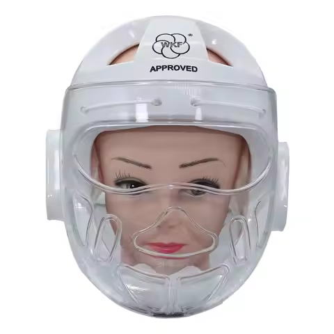 WKF Approved Karate Helmet with Mask White Taekwondo Headgear Competition Training Helmets Face Shie
