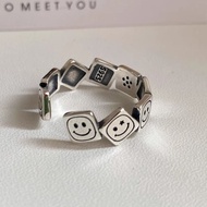 Cincin Emoticon S925 / Square Happy Face Good Luck Smiley Ring / Cincin Kotak Tempel Senyum / Cincin