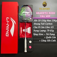 Lining Halbertec 8000 badminton racket Full box with pre-tensioned Carbon frame 11kg, comes with han