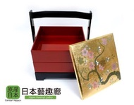 日本製15.5cm 2 層金箔手工漆器新年櫻手挽糖果盒 / 全盒《日本藝趣廊》(平行進口)