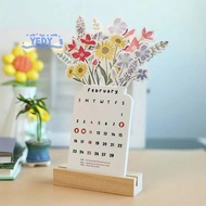[YEDY-t] 2026 Bloomy Flowers Desk Calendar Mini Calendar Standing Desk Calendar Vase-Like Desktop Mo