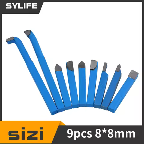 9 Pieces Iron Lathe Brazed Carbide Turning Tool Bit 8 x 8mm Square Shank Blue