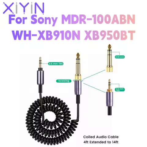 3.5MM To 3.5MM With the 6.35mm Spring Relief Coiled Cable For Sony MDR-100ABNWH-XB910N XB950BT Headp