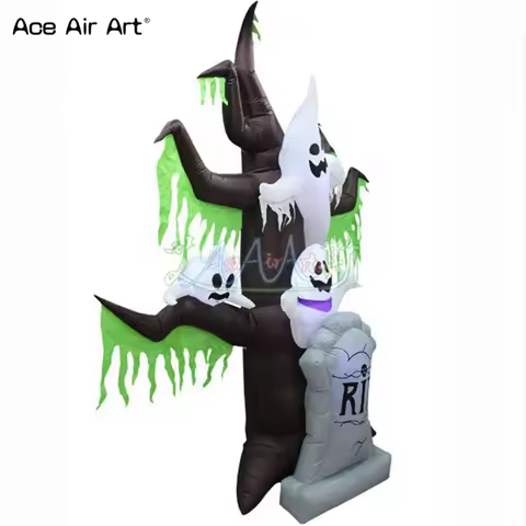 4m H Scary Halloween Yard Decoration Inflatable Spooky Tree Led Frightful Grave Ghost Tree for Hallo