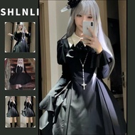 Women's Dark Gothic Lolita Waist-Cinching Polo Collar Outfit