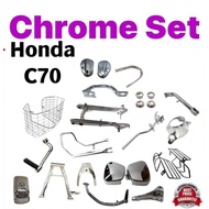 HONDA C70 CHROME SET - FRONT STEP FOOTREST SEAT BAR SIDE DOUBLE MAIN STAND HANDLE COVER EXHAUST U BR