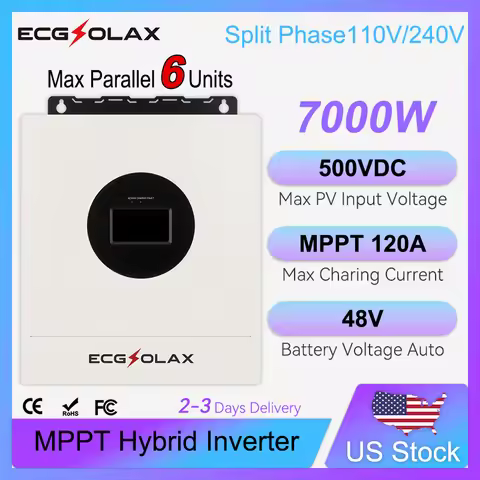 ECGSOLAX 7KW Hybrid Solar Inverter 48V 110V 240V Split Phase Pure Sine Wave Inverter With MPPT 120A 