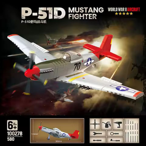 World War II Military Building Blocks WWII P-51D Mustang Fighter Aircraft Soldier Sets Airplane Mode