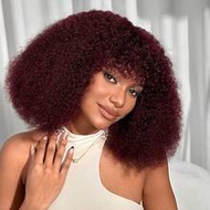 Afro Kinky Curly Bob Wig With Bangs Cioly Curly Hair Wig Human Hair Burgundy 99J Fluffy Curly Bob Ba