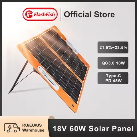 FF Flashfish 18V 60W Portable Foldable Solar Panel Charger with DC Output USB-C QC3.0 for Phone Tabl