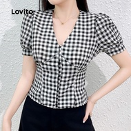 Lovito Elegant Blouse Simple Spring/summer Black and White Blouse for Women L138ED042 Lovito Blaus E