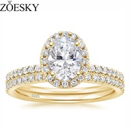 ZOESKY 925 Sterling Silver Cubic Zirconia Bridal Rings Gold Sets Oval Cut CZ Engagement Rings 1.5CT 