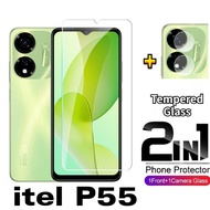 2 In 1 Tempered Glass Film For itel Power 55 P55 itelP55 Power 55 55P P55itel 4G 5G Screen Protector Camera Back Lens Protective Glass Full Cover Front Film