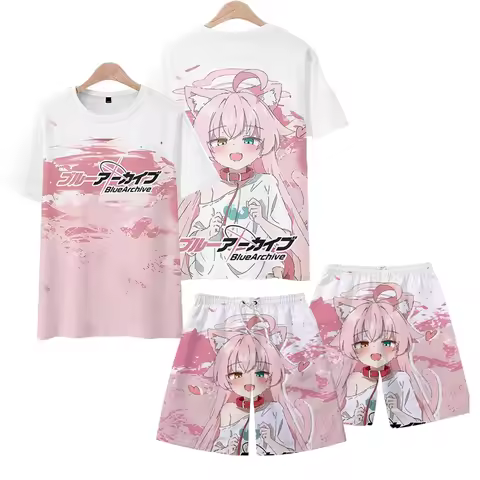 Anime Blue Archive Takanashi Hoshino 3D Print T-shirt Set Kawaii Kids Cosplay Tee Shorts Suit Summer