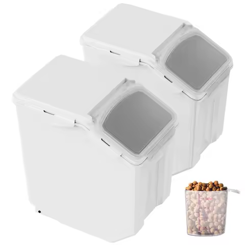 SucceBuy Ingredient Storage Bin 2 x 15L Dispenser Bin with 2 Measuring Cups and Airtight Lid PP Mate