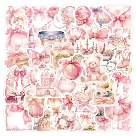 60 Pieces New Style Pink Coquette Graffiti Stickers DIY Cartoon Decals for Skateboards & Luggage Rec