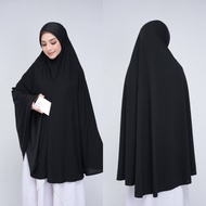 Umrah Khimar Moscrepe berpoket hitam dan putih