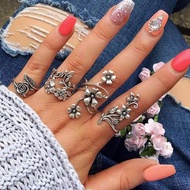 4Pcs/Set Retro Flower Leaves Midi Finger Knuckle Rings Boho Fashion Jewelry Gift