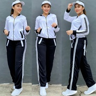Set Training Olahraga Panjang Putih Hitam Setelan Baju Gym Fitness Stelan Gowes Running Cycling Yoga