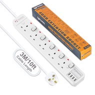 VANENIK White Power Extension Socket Safety Mark Power Strip With USB 3.4A MAX Singapore UK Plug Extension Cord 3 Meter 2PIN Friendly