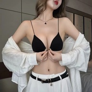 【0011245e6j56.my】 Glossy Front Buckle Ultra-Thin Strap Lingerie Set - Deep V Design, Comfortable Bra