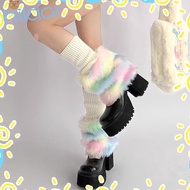 HLAR Boots Socks, Fur Plush Fluffy Thickened Plush Fluffy Boots Cover,  Warm Hairy Balls Rainbow Hos