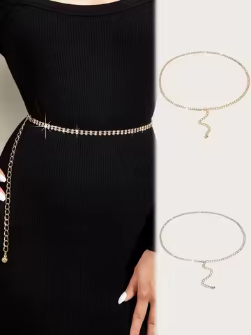 1Pcs Ladies' solid color 2 drainage diamond decorative waist chain Bling Bling Sparkling rhinestone 