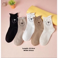 1 PAIR Cute Bear Face Embroidery Cotton Ankle Mid Crew Socks Women Stocking Stokin Muslimah 袜子