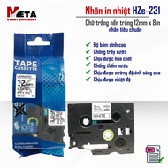 Printed Label HZe-231 (Black Letters on White Background, Size 12mm X 8M) - Compatible with Brother 
