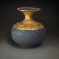 許旭倫 陶瓷岩礦 金瓶黑釉茶葉罐 手繪金黑釉聚寶盆 半斤