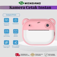 Kamera mini digital anak-anak dengan pencetakan instan, kamera ganda dapat merekam video selfie, 48 