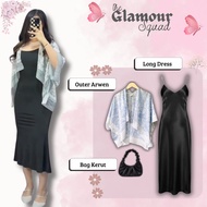 One Set Elegant Women (Outer Arwen, Long Dress, Wrinkled Bag) Trendy Outfit - WS49